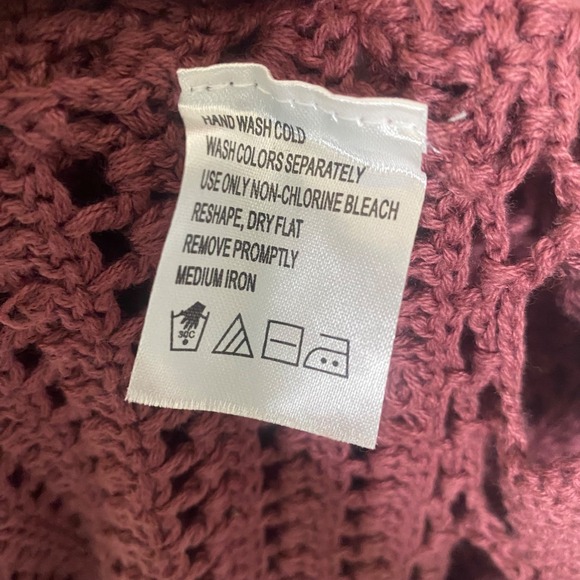 Denim 24/7 Crochet Tunic Womens L Burgandy Chunky‎ Open Knit Layer Boho Top - Picture 7 of 10